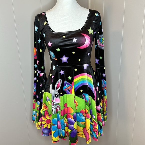 NWT Dolls Kill Velvet Happy Planet Bell Sleeve Dress - Picture 10 of 10